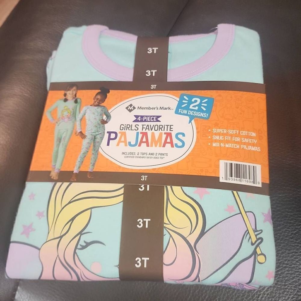 Members mark Girls Fairy Butterfly Believe pajamas 3T teal